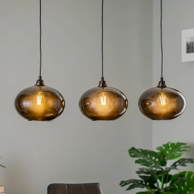 Immagine di Lampada a sospensione Ferno 3 luci L97cm Metallo e vetro Nero Menzzo