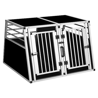 Immagine di EUGAD Trasportino per Cani Auto, Gabbia in Alluminio, di Taglia Media e Grande, Box Portatile con 2 Porte 1 Divisorio Rimovibile, 97x92x66cm