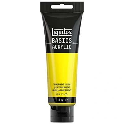Immagine di Liquitex 8870062 Basics Pittura acrilica, Pigmenti per artisti monopigmentati, Resistente alla luce, durevole nel tempo, Finitura satinata, Tubo da 118 ml Giallo Trasparente