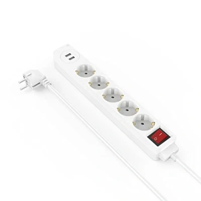 Immagine di Hama, Ciabatta multipresa, elettrica, 5 vie, USB A 17W, interruttore, 1,4 m, bianco (5 x, CEE 7/3, 1.40 m)