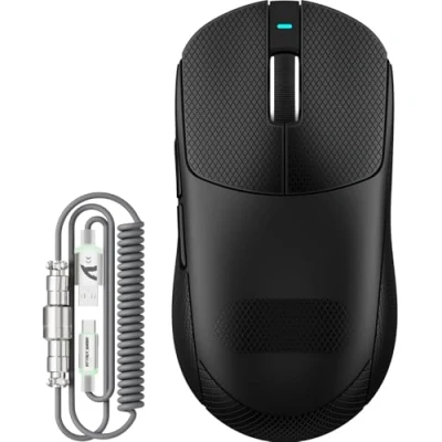 Immagine di ATTACK SHARK X8 PLUS Mouse da Gioco Wireless con Cavo LED C06 Ultra, 55g SUPERLEGGERO, per Mani Grandi, Sensore PixArt PAW3395PRO, Connessione BT/2.4G/USB, 40000 DPI, Batteria 500mAh(Nero&amp;Nastro)