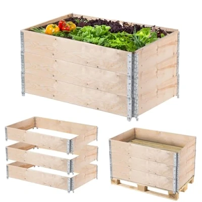 Immagine di KADAX cornice per pallet, in legno, impilabile, telaio legno giardino, aiuole rialzate, fioriere, da vegetali, erbe aromatiche (set 3 pezzi,