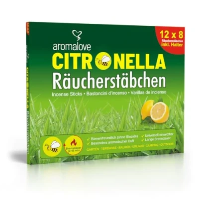 Immagine di Set premium di 12 confezioni bastoncini d&#039;incenso alla citronella + porta incenso per il campeggio all&#039;aperto in giardino, alternativa lampada torcia a spirale o alle candele