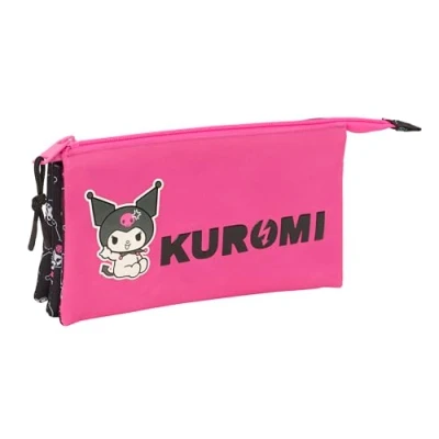 Immagine di safta KUROMI astuccio triplo, per bambini, ideale bambini in età scolastica, comodo e versatile, qualità resistenza, 22 x 3 12 cm, nero/fucsia, M, Casual