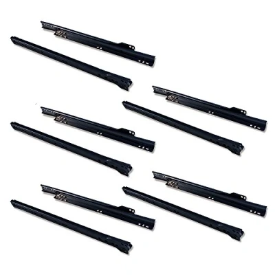 Immagine di Emuca Guida Binario con Cuscinetti a Rulli per Cassetto, Verniciato Nero, 350 mm, Set di 5