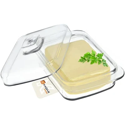 Immagine di KADAX burro in vetro, campana rettangolare per burro, ciotola trasparente con coperchio e manico, contenitore bicchiere vetro (rettangolare, 1 pezzo 16 cm)
