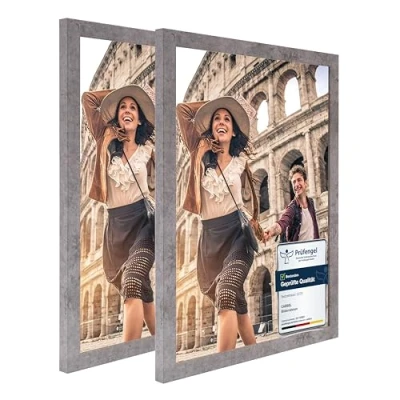Immagine di CABBEL confezione doppia (set di 2) cornice 30x40 cm, Grigio (Calcestruzzo), robusta in legno MDF, plexiglass infrangibile,