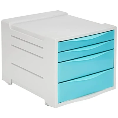 Immagine di Leitz Esselte Organizer / Cassettiera da Scrivania con 4 Cassetti per Riporre Fogli, Documenti e Penne, Utilizzabile a Casa in Ufficio, Gamma Colour&#039;Breeze, 281 mm x 244 365 Blu