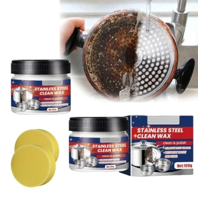 Immagine di Pasta di pulizia in acciaio inox nano tecnologico, detergente e smalto per metalli, pulitore inox, cera pura pentole (2 pezzi)