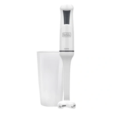 Immagine di Black+Decker Frullatore a Immersione BXHB500E 600W Design Compatto ed Ergonomico Piede Smontabile in Plastica Antischizzi Bicchiere Dosatore Incluso Bianco