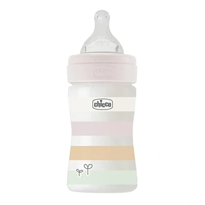Immagine di Chicco Biberon Benessere Flusso Lento, con Tettarella Physio in Morbido Silicone e Finitura Soft Sense, Anticolica, Riduce Rigurgito Irritabilità, Bottiglia Plastica da 150 ml, 0 Mesi+, Bambina