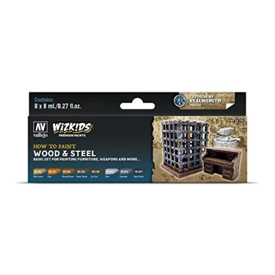 Immagine di Acrylicos Vallejo WizKids 080256 Set di colori in legno e acciaio, 8 x ml, ml (confezione da 8)