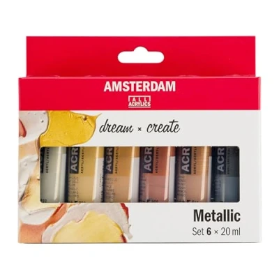 Immagine di Amsterdam Standard Series Set di Pittura Acrilica Metallizzato (6 x 20 ml) 6 Colori Metallizzati Lucidi Effetti Speciali