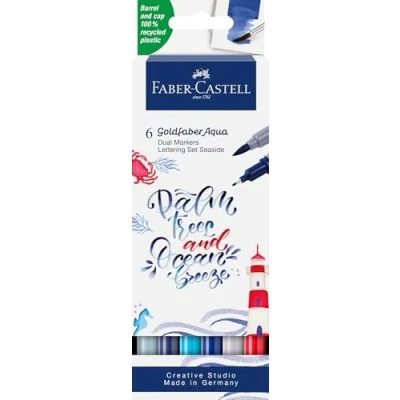 Immagine di FABER CASTELL 164519 Goldfaber Aqua Dual Marker, Sea, con punta a pennello e fineliner, astuccio da 6 matite