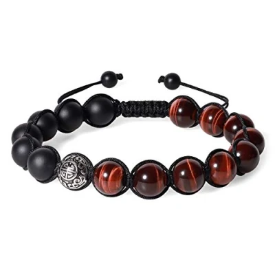 Immagine di COAI Bracciale Shou con Perle in Onice e Occhio di Tigre Rosso, Regolabile Unisex