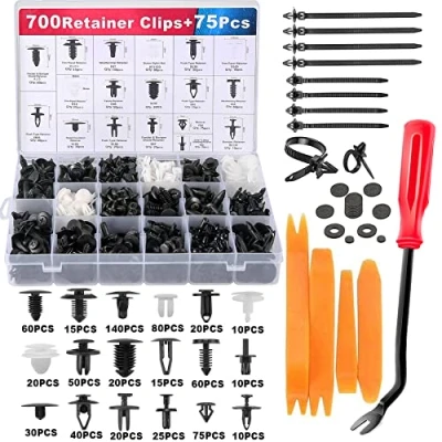 Immagine di 545 Pz Plastica Rivetti,Uolor Universal Auto Nero Clip Nylon Rivetto Plastica, per da portiera, Morsetti paraurti, di Fissaggio, con Strumenti Rimozione Elementi Fissaggio