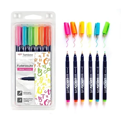 Immagine di Tombow Ws Bh 6P Pennarello per Fudenosuke Neon, Punta Dura, 6 Pezzi, Multicolore