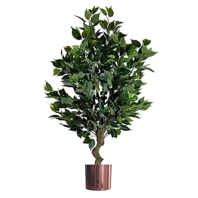 Immagine di Leaf Albero artificiale realistico con fioriera, materiali misti, 100 cm, cespuglio di ficus rame