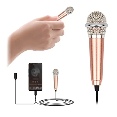 Immagine di Vesaneae Mini Microfoni per Karaoke, Microfono, Microfono Portatile Telefono, Cablato in Metallo Vocale Portatile, Computer (Oro Rosa)