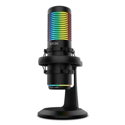 Immagine di KROM KAZE HQ Kit microfono streaming omnidirezionale e cardioide, condensatori 2 capsule, supporto anti shock, compatibile con Windows, MacOS, Android, iOS, RGB, nero