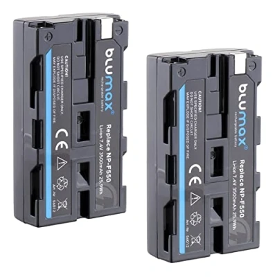 Immagine di 2 batterie Blumax compatibili con Sony NP F550 / F530 F570 3500 mAh celle LG (Blackmagic F570) anche per vari dispositivi flash, luci video monitor di campo