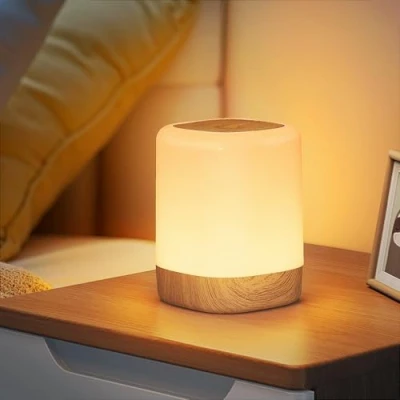 Immagine di NIBSHOOM Lampada da Comodino, Luce Notturna Bambini Touch dimmerabile, 256 RGB Cambia Colore e Calda, Funzioni di Temporizzazione Memoria, Ricaricabile, Abat Jour senza Fili per Camera Letto