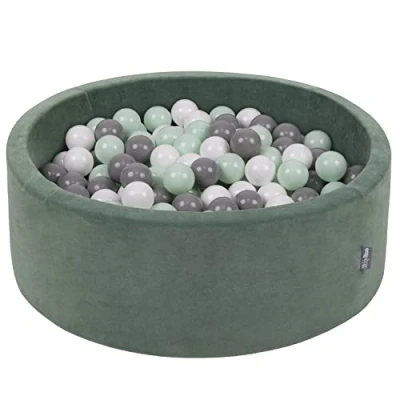 Immagine di KiddyMoon Velluto Piscina di Palline 90X30cm/200 per Bambini Tondo Fabbricato in EU, Verde: Bianco/Grigio/Menta