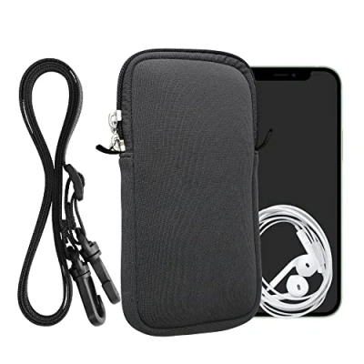 Immagine di kwmobile Custodia in Neoprene con Zip per Smartphone Portacellulare a Tracolla Porta Cellulare da Collo Universale Borsa Cover Telefono grigio