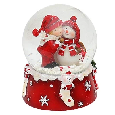 Immagine di Dekohelden24 Palla di vetro con neve, pupazzo neve bambino, duo, rosso e bianco, dimensioni (altezza/larghezza/diametro): circa 8,5 x 7 cm/Ø 6,5 cm, neve+ bambino.