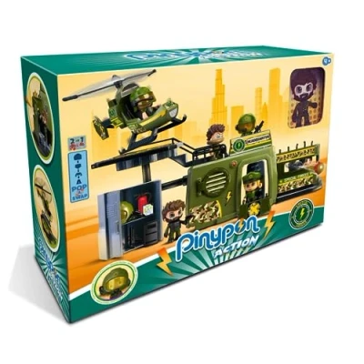 Immagine di Pinypon Action Base delle Forze Speciali, Set di gioco d&#039;azione, Militare, Include elicottero, 1 Figura, 10 Accessori e molti dettagli, ragazzi ragazze dai 4 anni, Famosa (PNC44000)