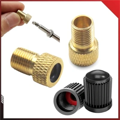 Immagine di Pitlane Performance® Set di adattatori per valvole biciclette; adattatore in ottone Presta; 2 Presta Schrader + tappi biciclette, e bike, scooter UVM. (set