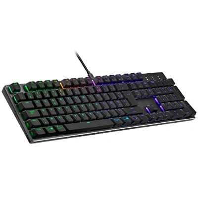 Immagine di Cooler Master Tastiera meccanica SK652 (full size), con tasti piatti flottanti, illuminazione RGB, porta USB cablata di tipo A, compatibile PC e MacOS, layout FR, interruttori rossi