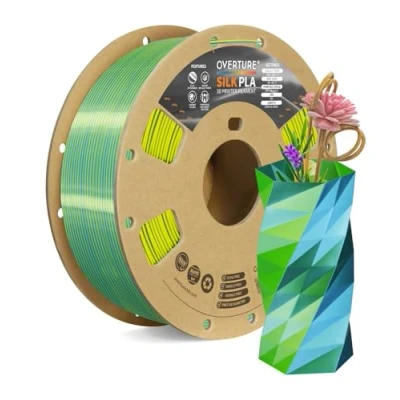 Immagine di OVERTURE Filamento Seta PLA Doppio Colore 1.75mm per Stampante 3D, 1kg Bobina(2.2lbs), Precisione Dimensionale +/ 0.03 mm 3D Printer (Seta Blu Giallo)