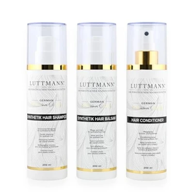 Immagine di LUTTMANN® Set per la cura dei capelli sintetici parrucche Shampoo, balsamo e da 200 ml ciascuno pulizia specialmente parrucchini