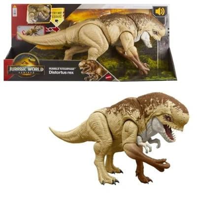Immagine di Mattel Jurassic World La Rinascita Dinosauro Cattivo Ruggito Devastante, action figure da 55+ cm con 2 mosse d&#039;attacco incluse, design autentico dal film, giocattolo per bambini, 4+ anni, JJP79