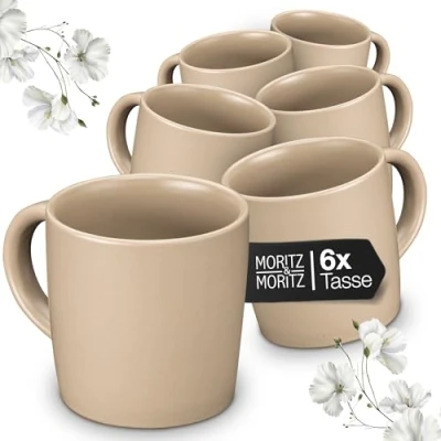 Immagine di Moritz &amp; NORDIC Set di 6 tazze da caffè, tortora ca. 300 ml in gres alta qualità Design elegante con manico per tè, cioccolata calda, cappuccino