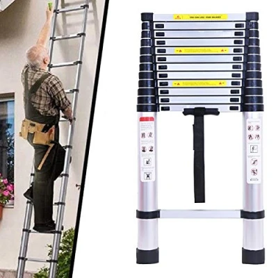 Immagine di Scala pieghevole in alluminio da 5 m, telescopica, regolabile, pieghevole, 13 gradini max.149,7 kg, per casa, magazzino, interno, multifunzione