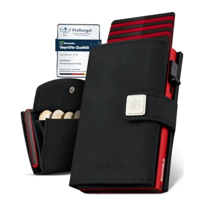 Immagine di SF SCOFIELD Trinity Slim Wallet con scomparto per monete, custodia carte di credito da uomo 10 12 I RFID Protezione portafogli Smart Wallet, nero, rosso fuoco, Münzfach