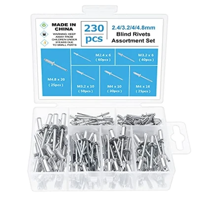 Immagine di Gueenky 230 Pezzi Rivetti Alluminio, 2,4/3,2/4/4,8 mm pop Ciechi, 6 Dimensioni Set di a Strappo per Metallo Legno Plastica, con Scatola Immagazzinaggio