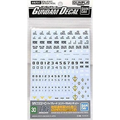 Immagine di Bandai Spirits Gundam Decal GD30 HGUC Multiuse Earth Federation 1 Plastic Model Decals # 2566007