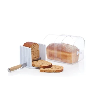 Immagine di KitchenCraft Stay Fresh Porta Pane Espandibile con Supporto per Tagliare Fette di Uguali Dimensioni in Plastica, fino a 37 cm