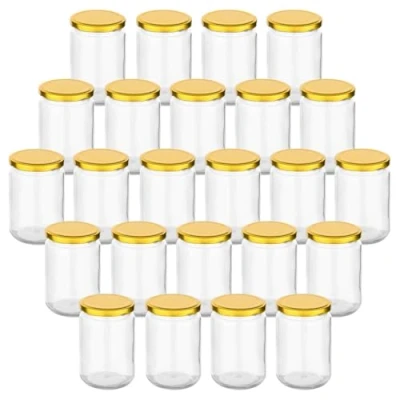 Immagine di gouveo Set di 24 vasetti da 350 ml, rotondi, con coperchio a vite, color oro, tappo per conservare e