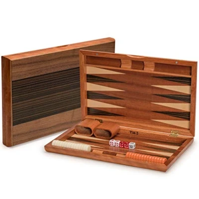 Immagine di Yellow Mountain Imports, Set Backgammon Intarsiato in Legno, “Pasadena con Pedine Acrilico e Tazze per Dadi Tabellone 38,5 centimetri