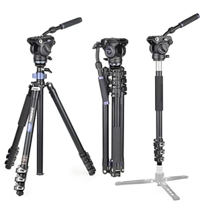 Immagine di INNOREL MT70 treppiede per videocamera professionale 183 cm, con testina di trascinamento fluido, compatto in alluminio a 4 sezioni convertibile monopiede fotocamera DSLR,