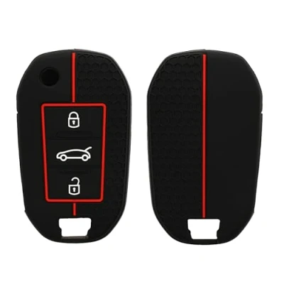 Immagine di kwmobile Custodia Coprichiave Compatibile con Peugeot Citroen 3 tasti Smartkey (Keyless Go) Cover Copri Telecomando Chiave Auto Chiavi Macchina nero/rosso