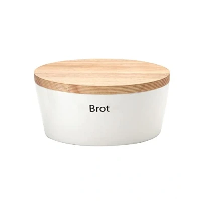 Immagine di Continenta Contenitore per Pane Ovale con Coperchio in Legno, fresato Bordi, Retro Utilizzabile Come Tagliere, Portapane Ventilazione, Dimensioni: 27 x 20 13,5 cm