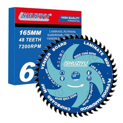 Immagine di LSHUZIYU, 165mm 48T, Taglio Sottile 1.6mm. Foro Centrale Da 20mm Con Rondella 15.88mm. Lama Per Sega Circolare Legno, A Batteria Makita Hikoki Milwaukee Bosch Dewalt.