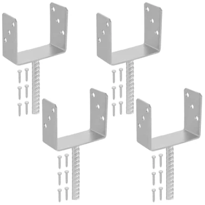 Immagine di KOTARBAU® Set di 4 supporti per pali da cementare, a U 141 mm, zincati caldo, in acciaio zincato legno