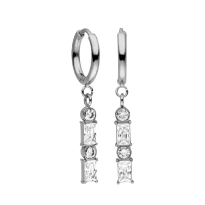 Immagine di PURELEI® Orecchini Powder, con pendente da donna in acciaio inossidabile, Cerchi piccoli pietre preziose, Diametro 14 mm, Regalo per (Argento)
