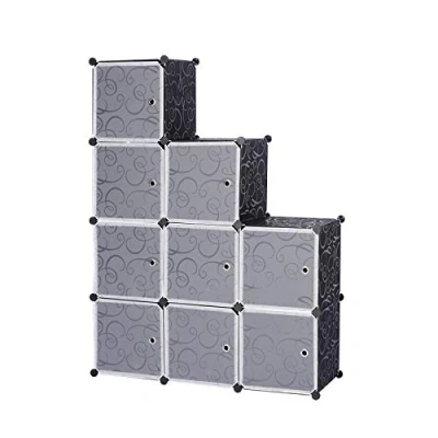 Immagine di WOLTU DIY Armadio a Cubo Armadietto Guardaroba Pieghevoli Modulare Scarpiera Combinato Organizzatore per stanzino e ripostiglio Nero Goffrato SR0055sz